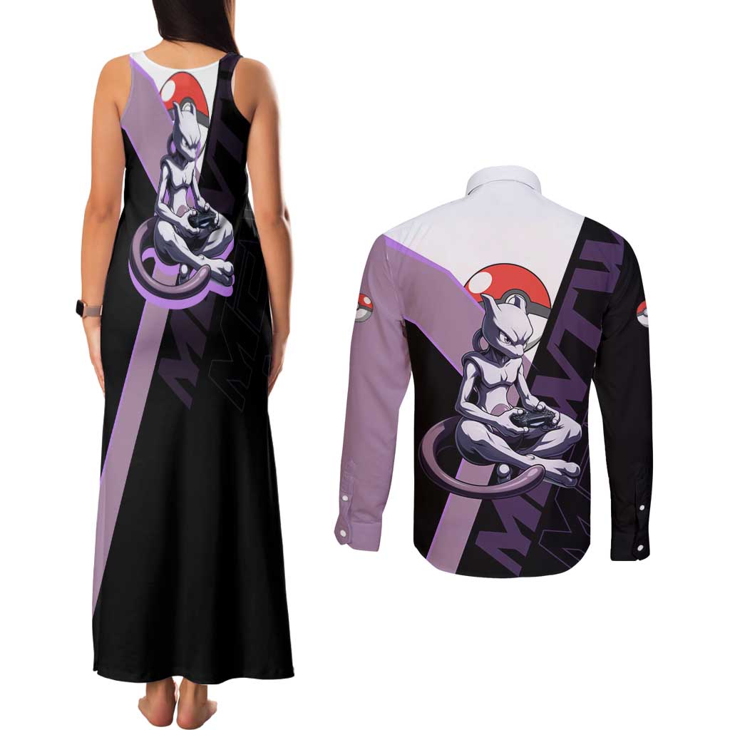 Mewtwo Poké Couples Matching Tank Maxi Dress and Long Sleeve Button Shirt Shadowcore Anime Style