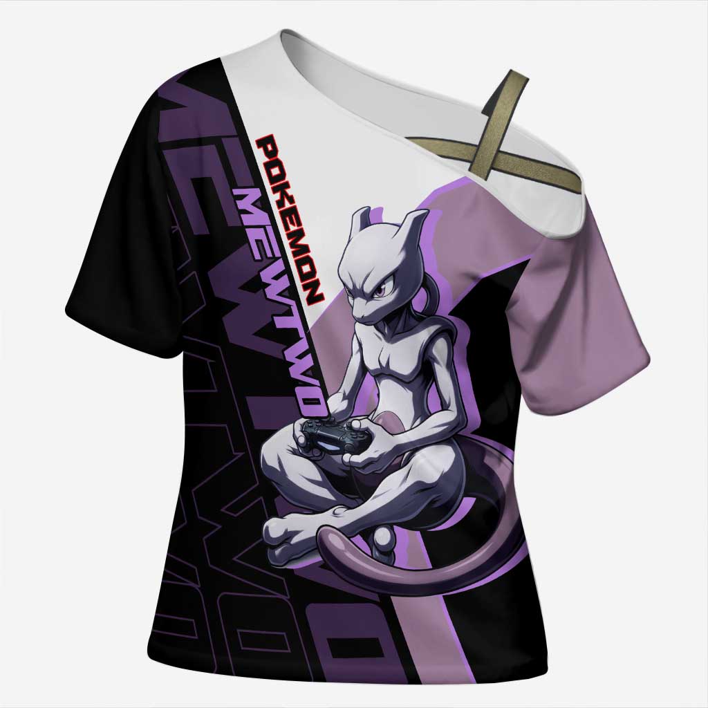 Mewtwo Poké Cross Shoulder Shirt Shadowcore Anime Style