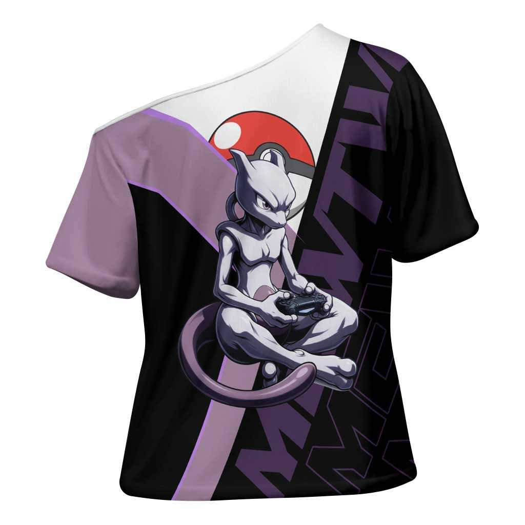 Mewtwo Poké Cross Shoulder Shirt Shadowcore Anime Style