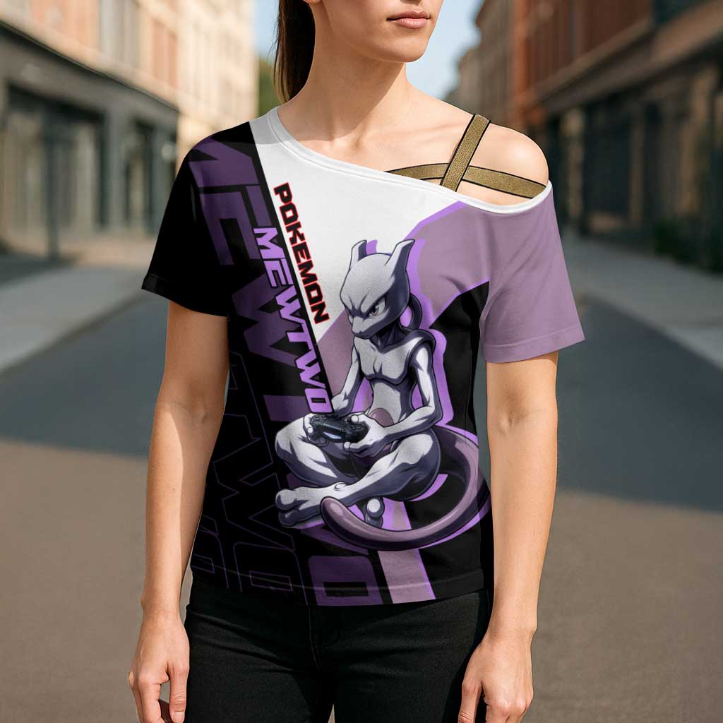 Mewtwo Poké Cross Shoulder Shirt Shadowcore Anime Style