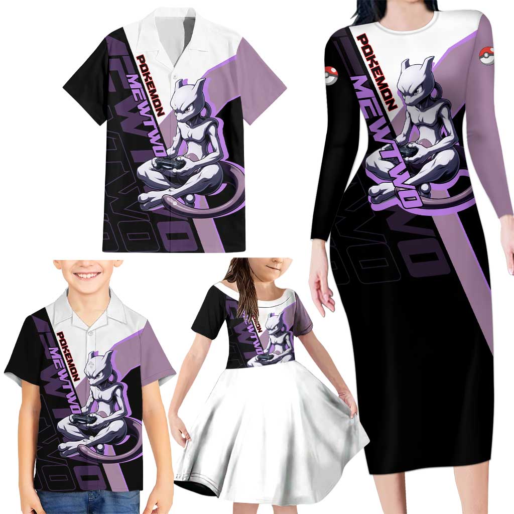 Mewtwo Poké Family Matching Long Sleeve Bodycon Dress and Hawaiian Shirt Shadowcore Anime Style