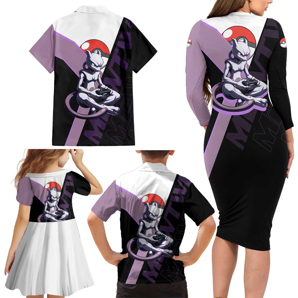 Mewtwo Poké Family Matching Long Sleeve Bodycon Dress and Hawaiian Shirt Shadowcore Anime Style