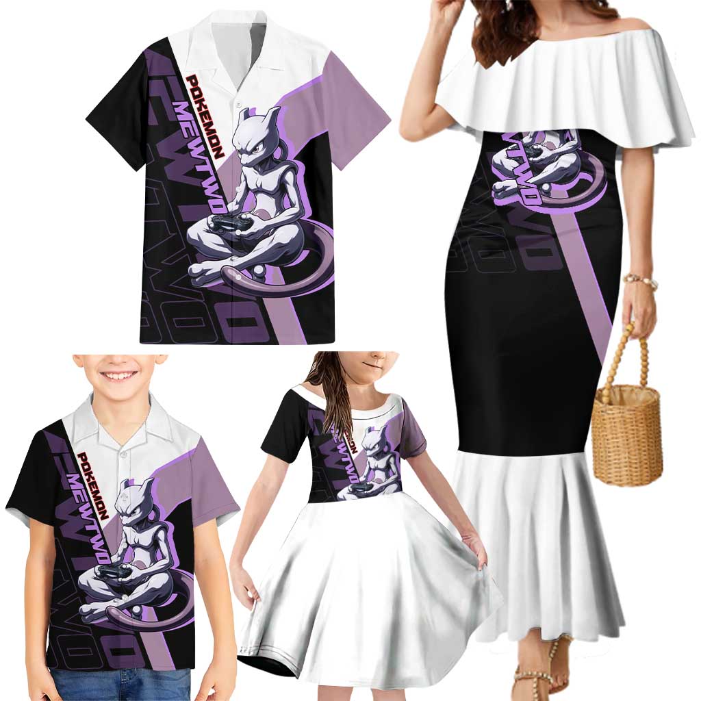Mewtwo Poké Family Matching Mermaid Dress and Hawaiian Shirt Shadowcore Anime Style