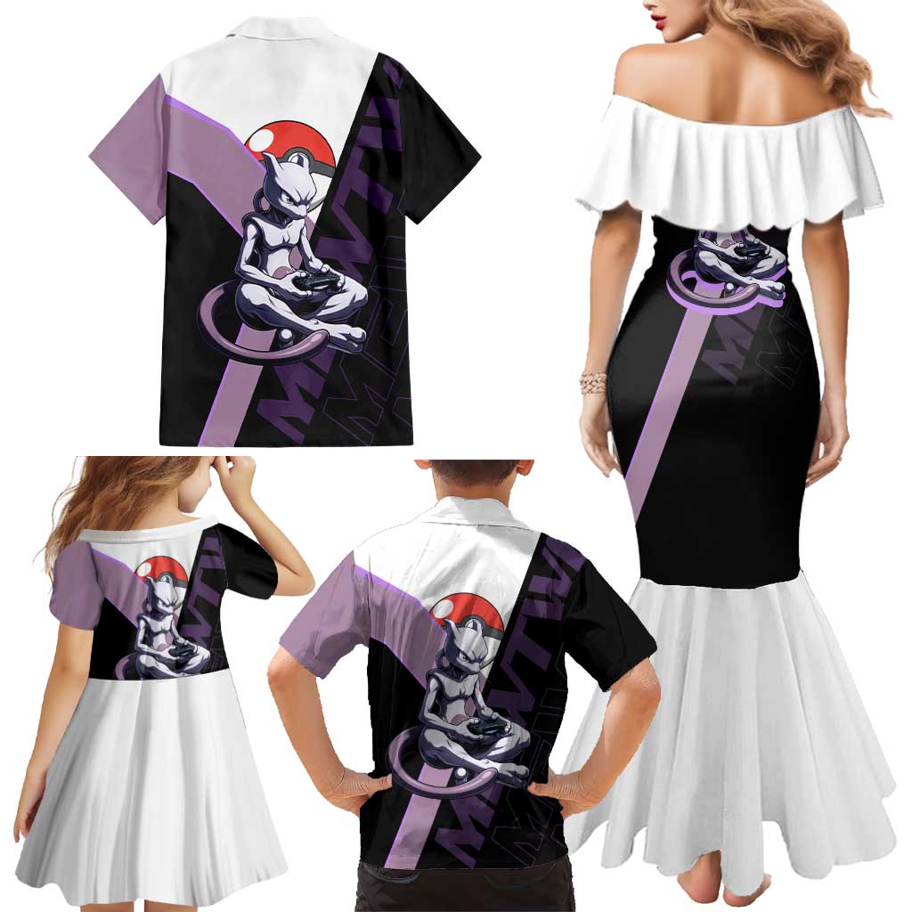 Mewtwo Poké Family Matching Mermaid Dress and Hawaiian Shirt Shadowcore Anime Style