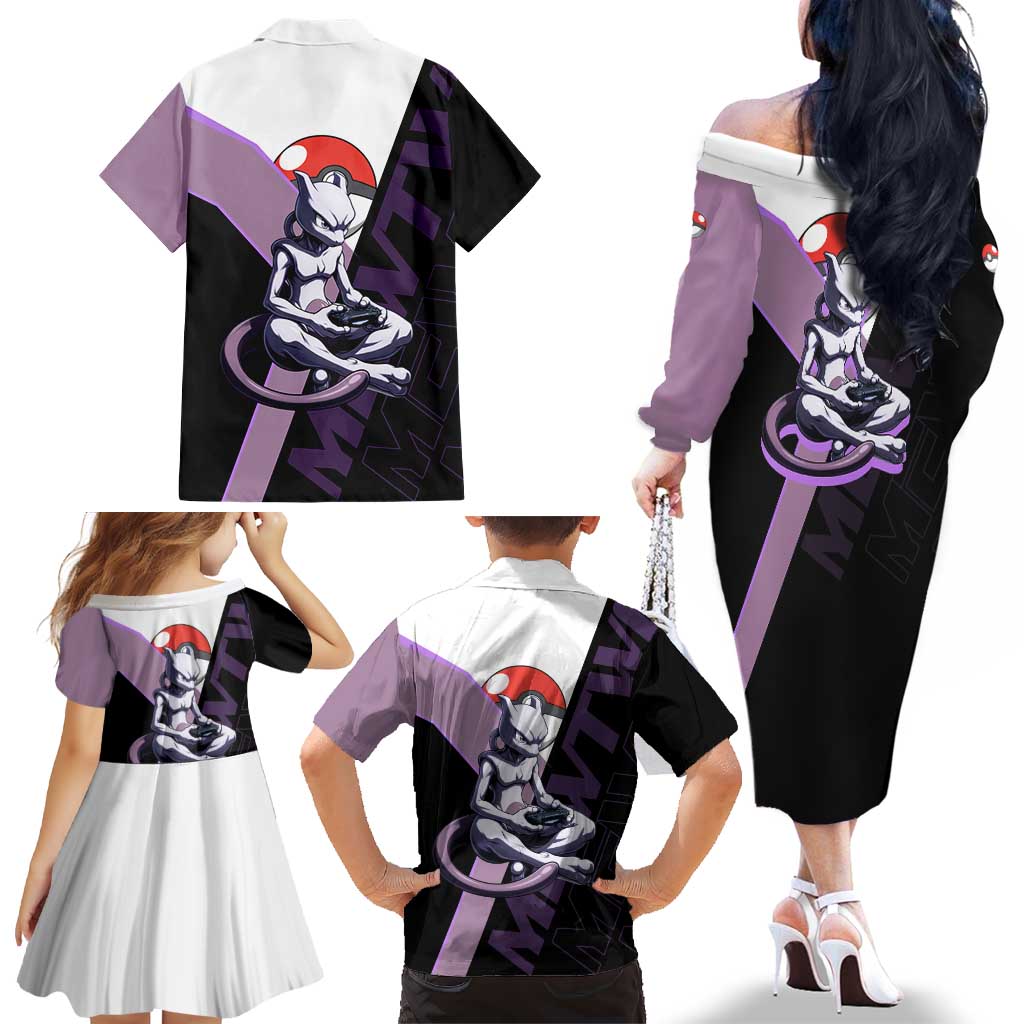 Mewtwo Poké Family Matching Off The Shoulder Long Sleeve Dress and Hawaiian Shirt Shadowcore Anime Style
