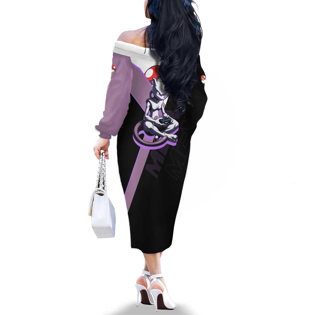 Mewtwo Poké Family Matching Off The Shoulder Long Sleeve Dress and Hawaiian Shirt Shadowcore Anime Style