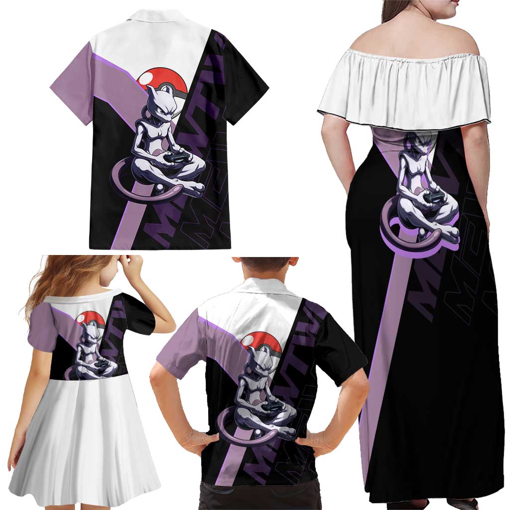 Mewtwo Poké Family Matching Off Shoulder Maxi Dress and Hawaiian Shirt Shadowcore Anime Style