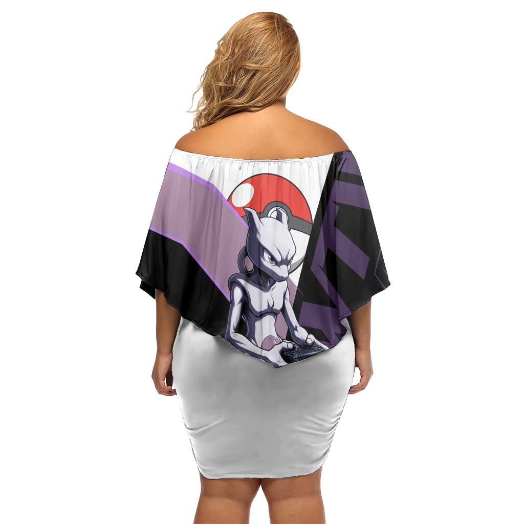 Mewtwo Poké Family Matching Off Shoulder Short Dress and Hawaiian Shirt Shadowcore Anime Style