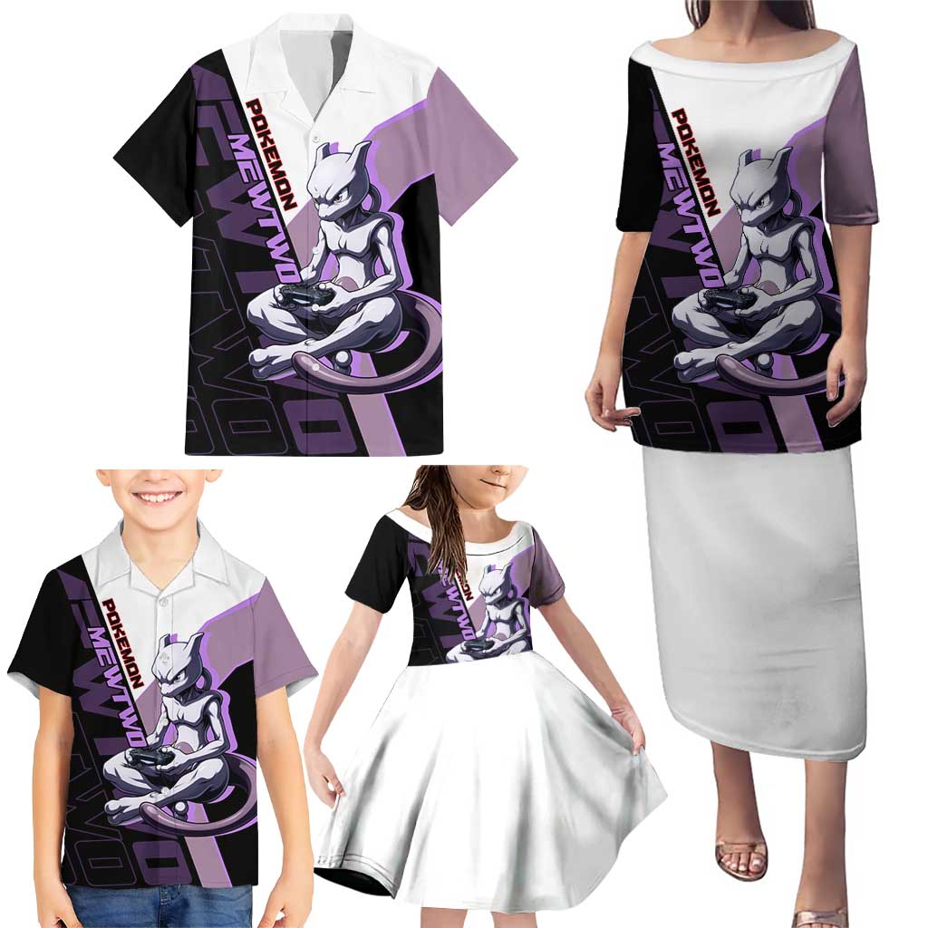 Mewtwo Poké Family Matching Puletasi and Hawaiian Shirt Shadowcore Anime Style