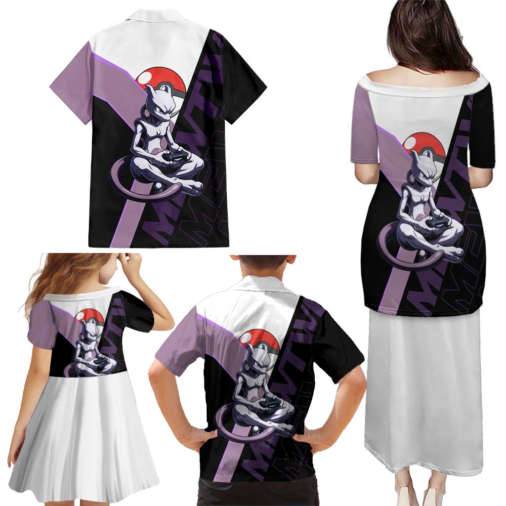 Mewtwo Poké Family Matching Puletasi and Hawaiian Shirt Shadowcore Anime Style