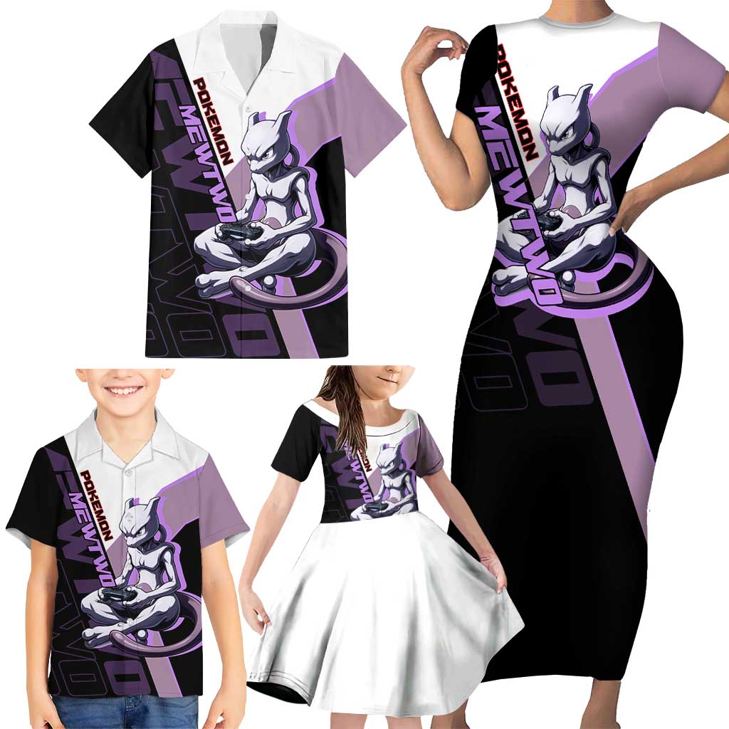 Mewtwo Poké Family Matching Short Sleeve Bodycon Dress and Hawaiian Shirt Shadowcore Anime Style