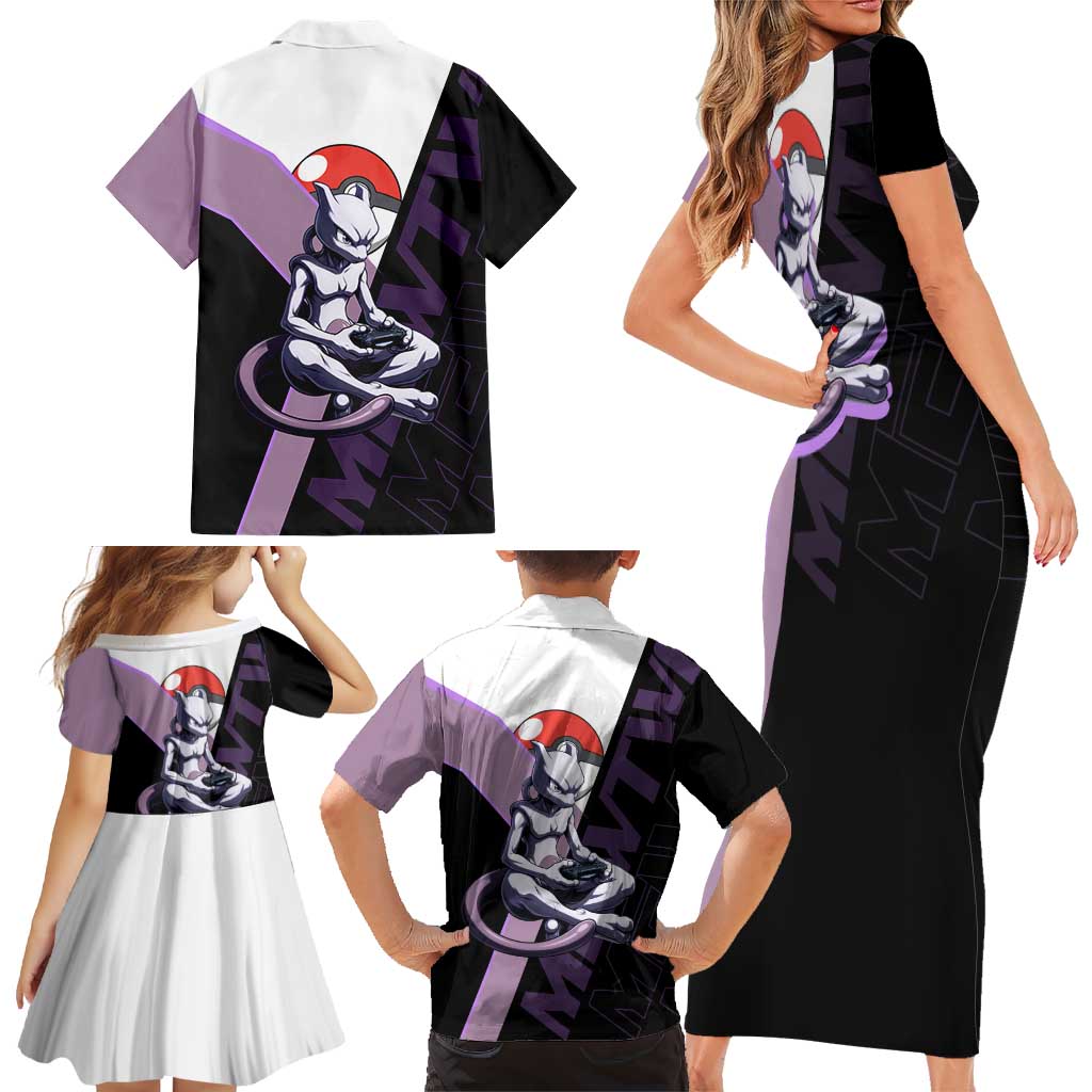 Mewtwo Poké Family Matching Short Sleeve Bodycon Dress and Hawaiian Shirt Shadowcore Anime Style