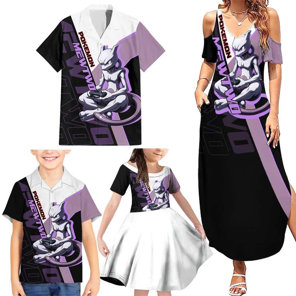 Mewtwo Poké Family Matching Summer Maxi Dress and Hawaiian Shirt Shadowcore Anime Style