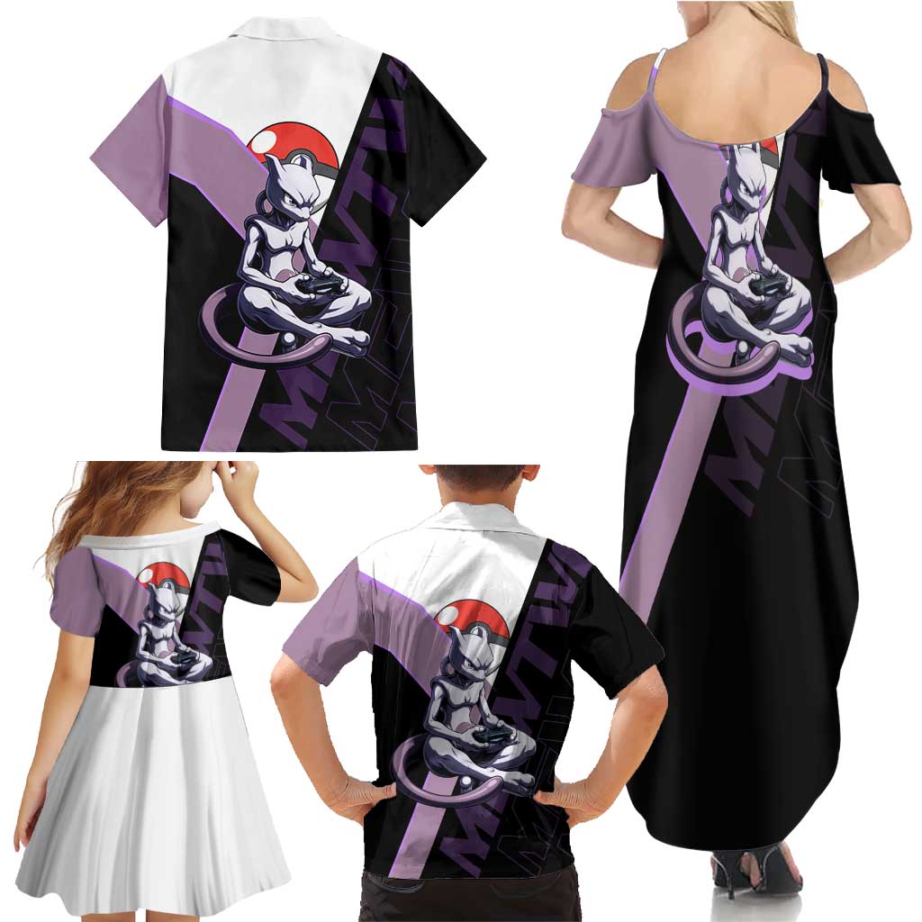 Mewtwo Poké Family Matching Summer Maxi Dress and Hawaiian Shirt Shadowcore Anime Style