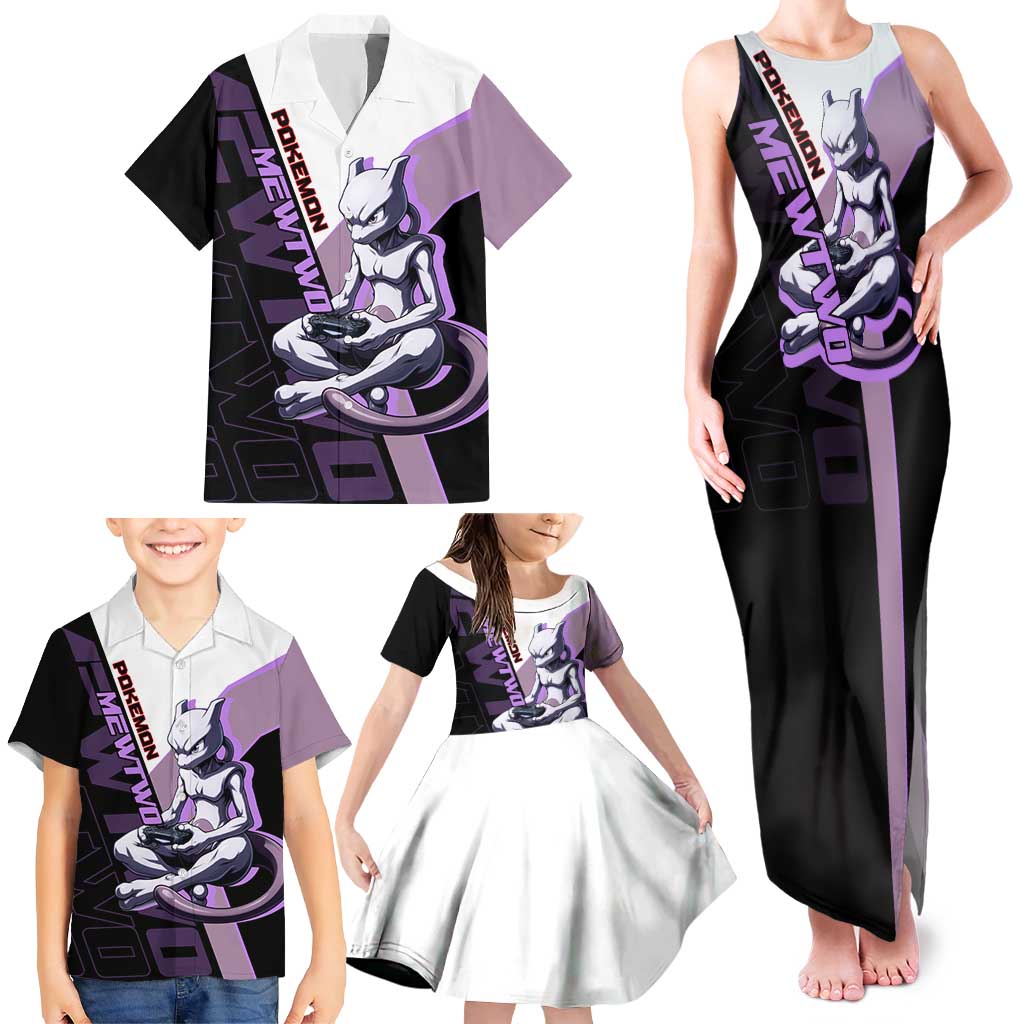 Mewtwo Poké Family Matching Tank Maxi Dress and Hawaiian Shirt Shadowcore Anime Style