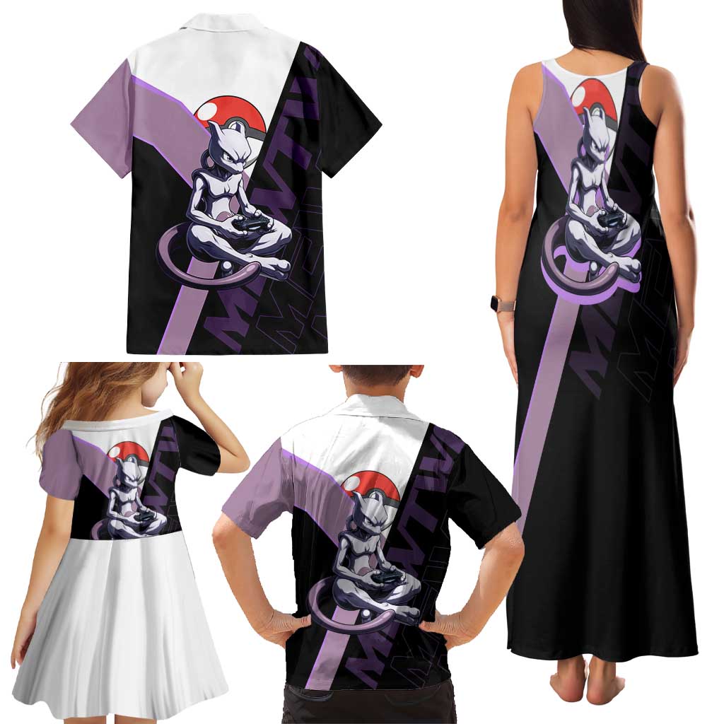 Mewtwo Poké Family Matching Tank Maxi Dress and Hawaiian Shirt Shadowcore Anime Style