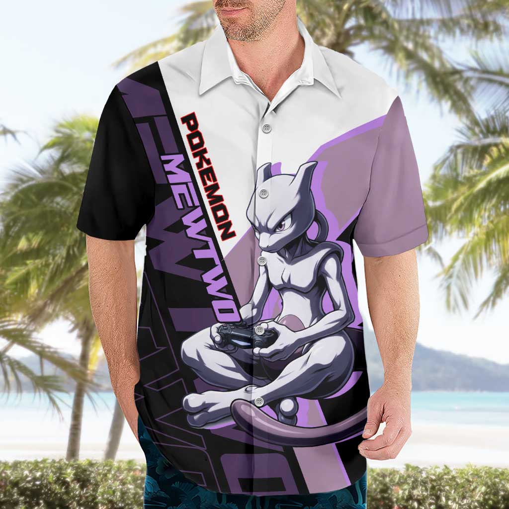 Mewtwo Poké Hawaiian Shirt Shadowcore Anime Style