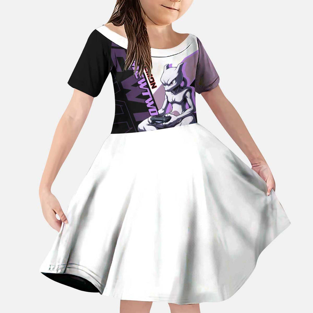 Mewtwo Poké Kid Short Sleeve Dress Shadowcore Anime Style