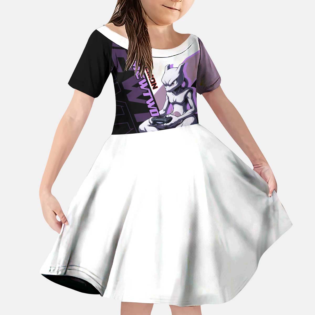 Mewtwo Poké Kid Short Sleeve Dress Shadowcore Anime Style