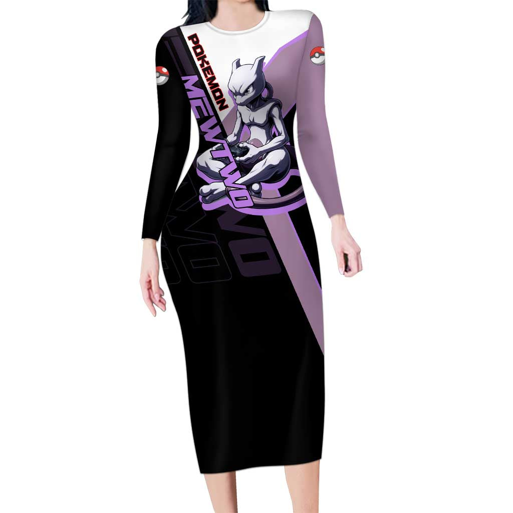 Mewtwo Poké Long Sleeve Bodycon Dress Shadowcore Anime Style