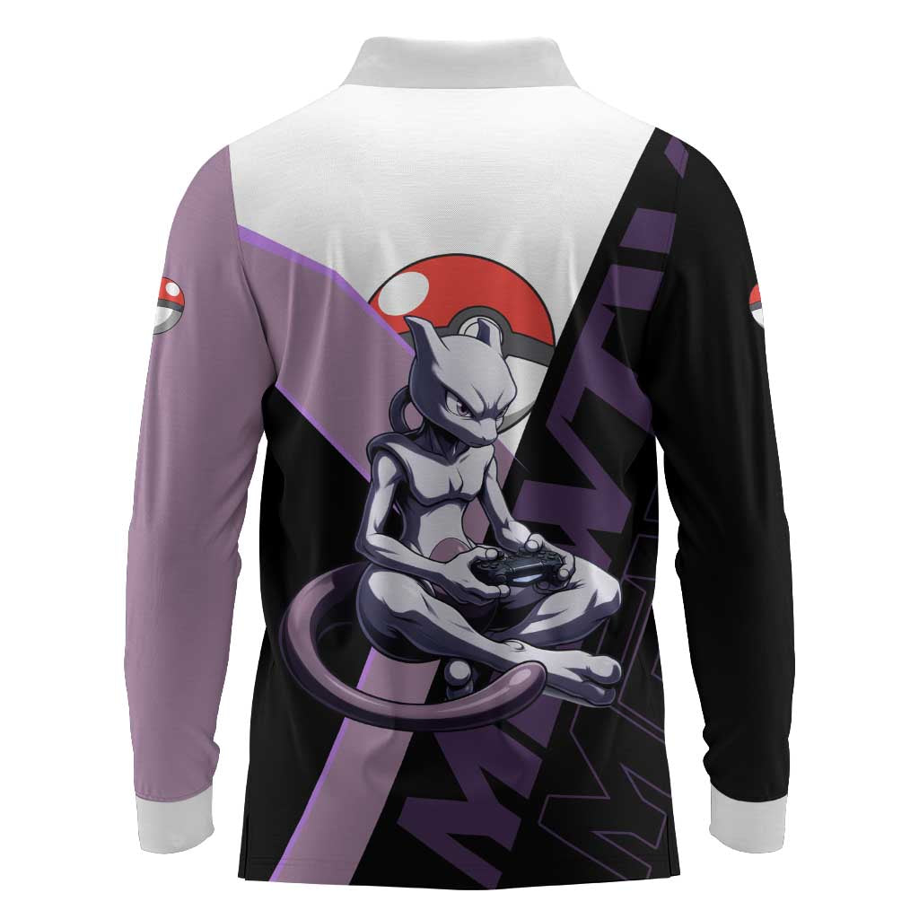 Mewtwo Poké Long Sleeve Polo Shirt Shadowcore Anime Style