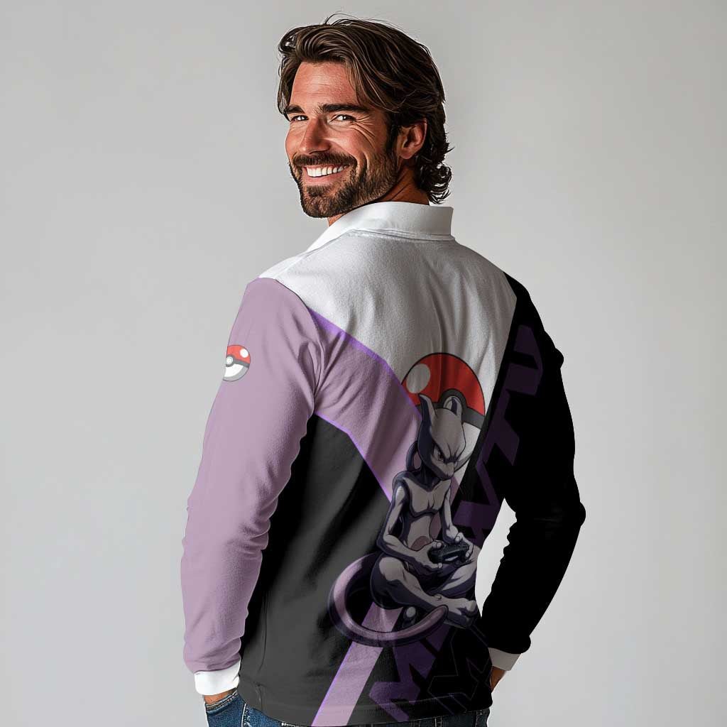 Mewtwo Poké Long Sleeve Polo Shirt Shadowcore Anime Style