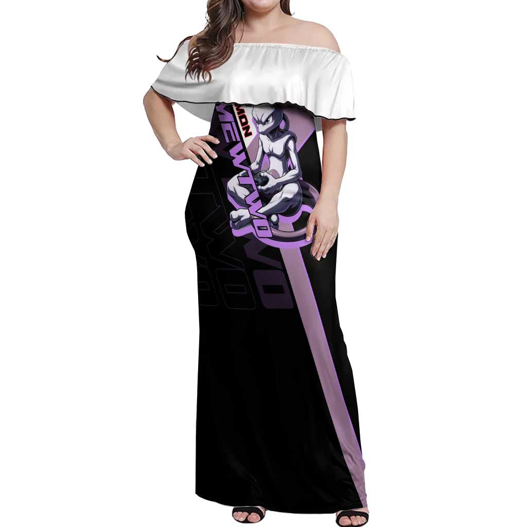 Mewtwo Poké Off Shoulder Maxi Dress Shadowcore Anime Style