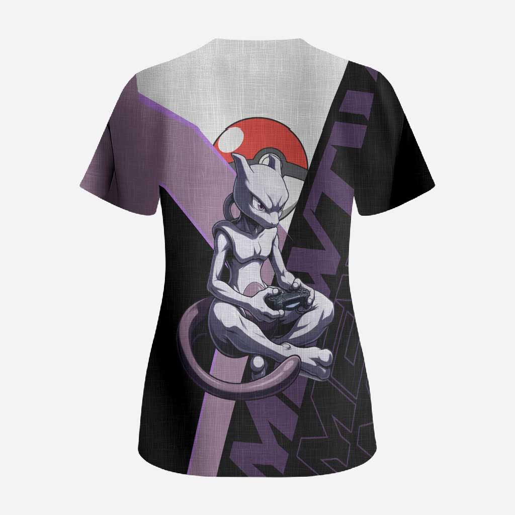 Mewtwo Poké Scrub Top Shadowcore Anime Style