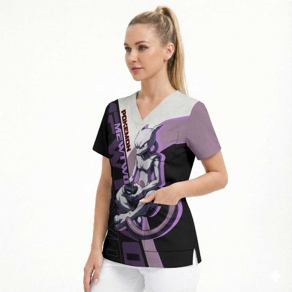Mewtwo Poké Scrub Top Shadowcore Anime Style