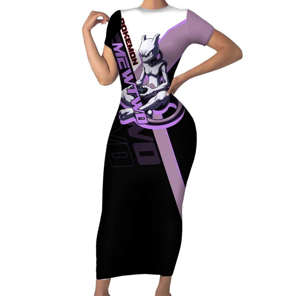 Mewtwo Poké Short Sleeve Bodycon Dress Shadowcore Anime Style