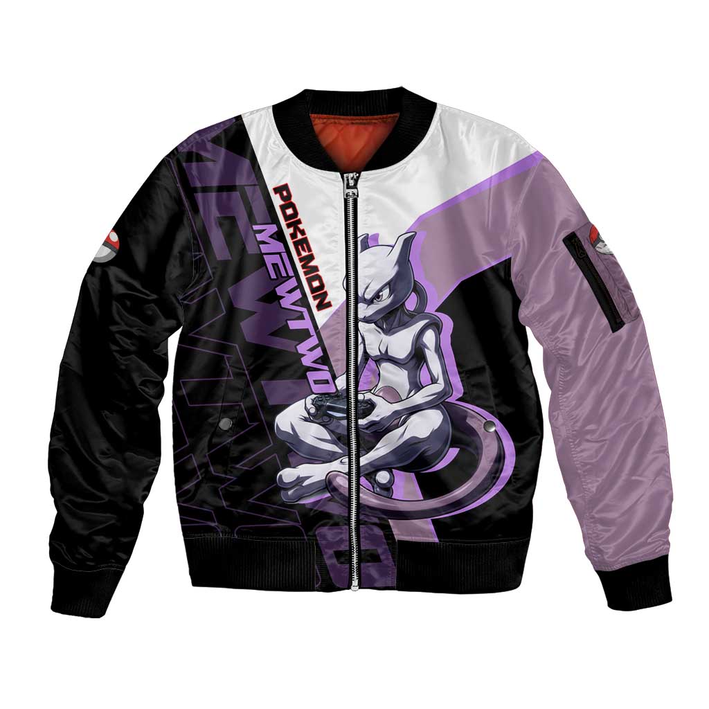 Mewtwo Poké Sleeve Zip Bomber Jacket Shadowcore Anime Style