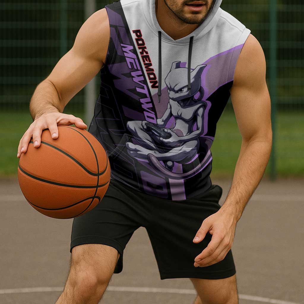 Mewtwo Poké Sleeveless Hoodie Shadowcore Anime Style