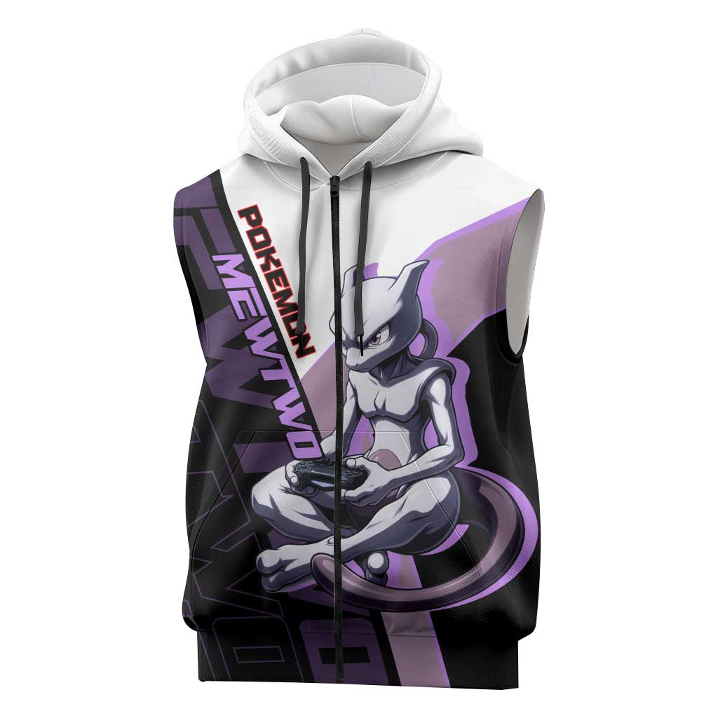 Mewtwo Poké Sleeveless Zip Hoodie Shadowcore Anime Style