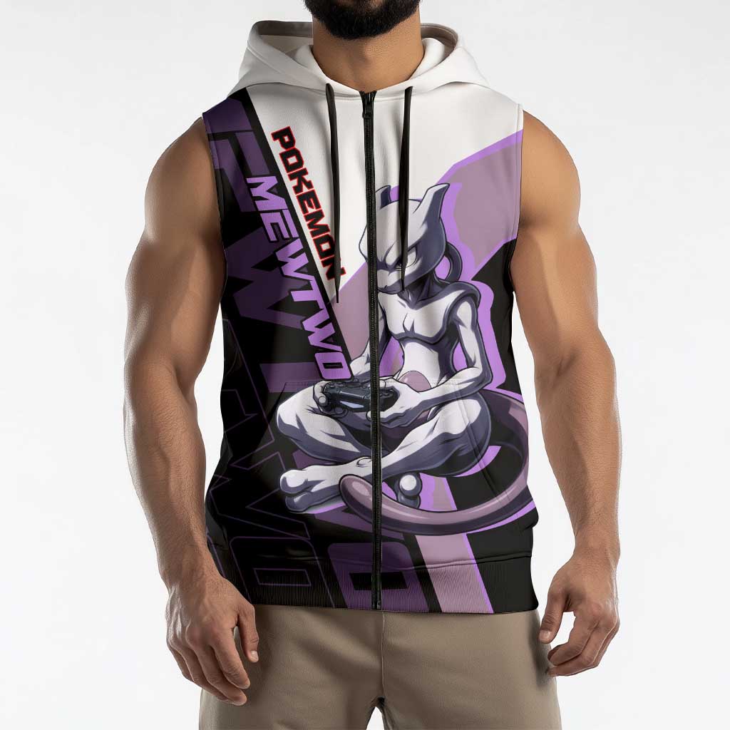 Mewtwo Poké Sleeveless Zip Hoodie Shadowcore Anime Style