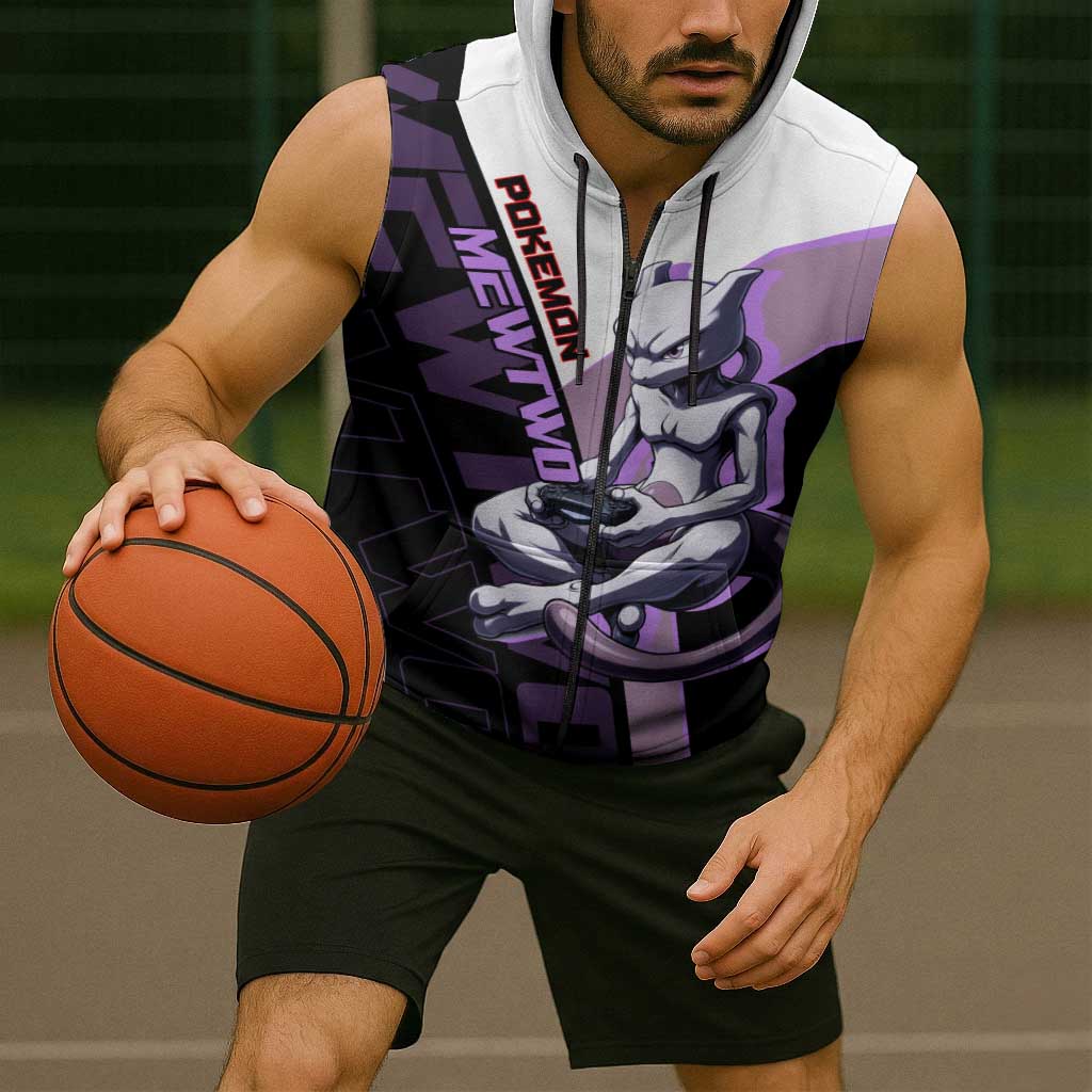 Mewtwo Poké Sleeveless Zip Hoodie Shadowcore Anime Style