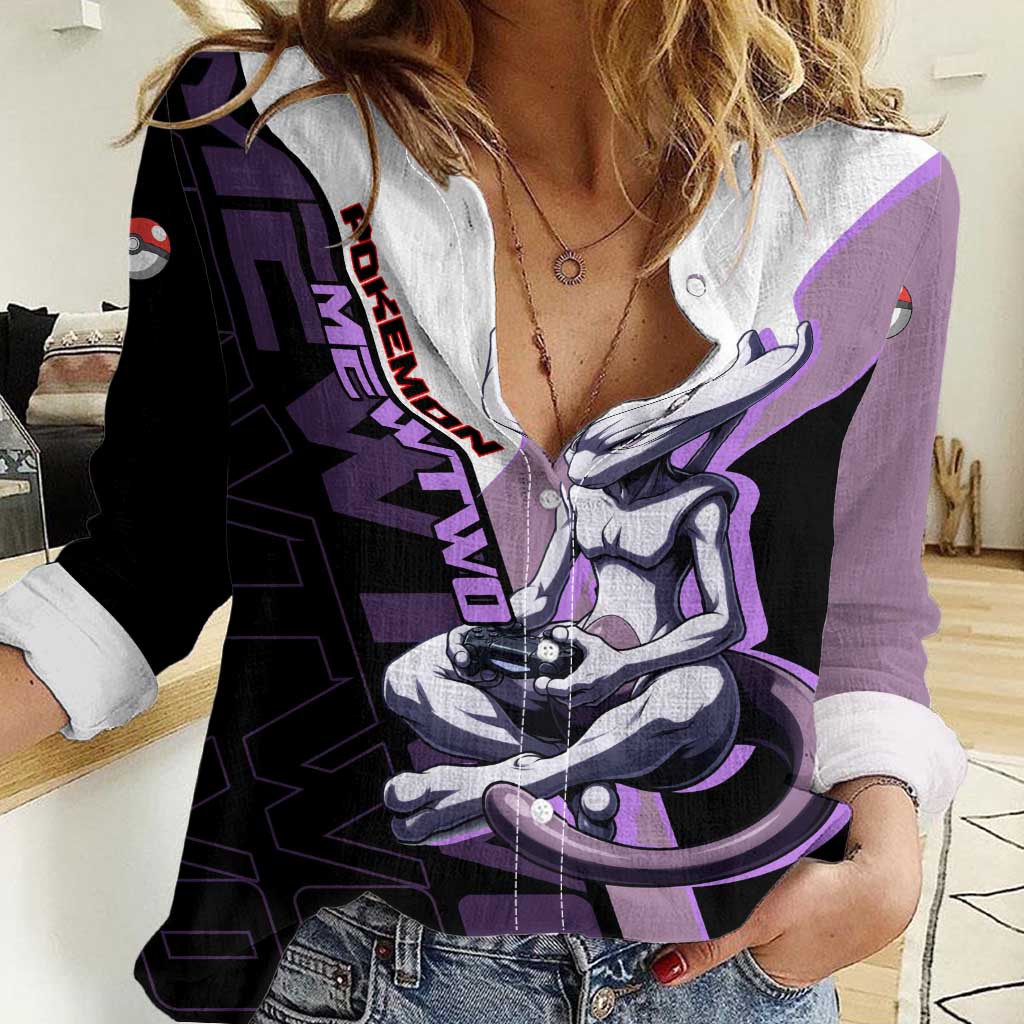 Mewtwo Poké Women Casual Shirt Shadowcore Anime Style