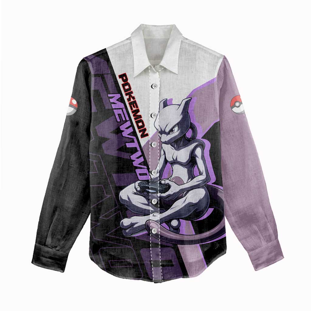 Mewtwo Poké Women Casual Shirt Shadowcore Anime Style