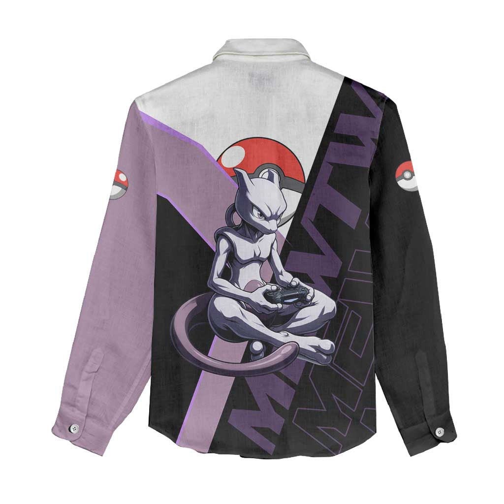 Mewtwo Poké Women Casual Shirt Shadowcore Anime Style