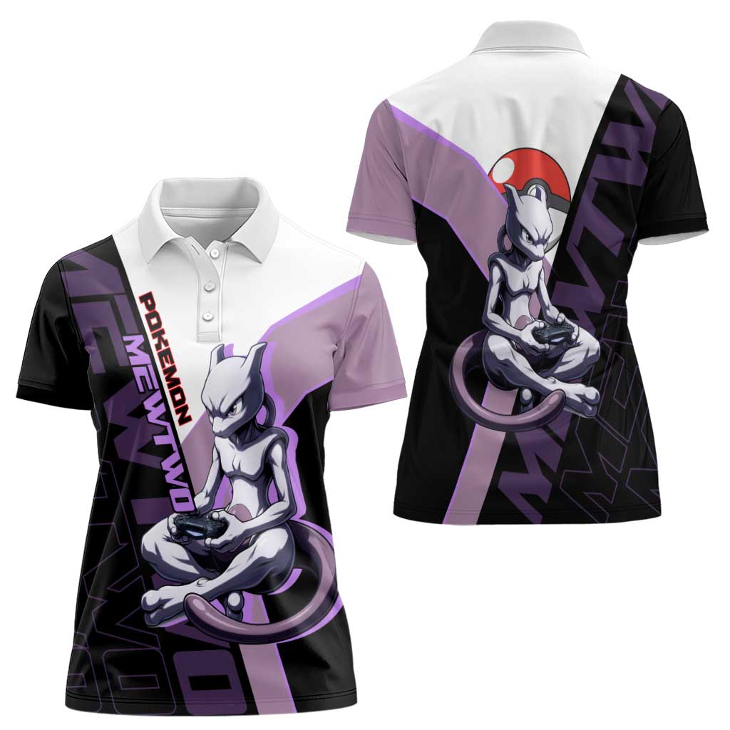 Mewtwo Poké Women Polo Shirt Shadowcore Anime Style