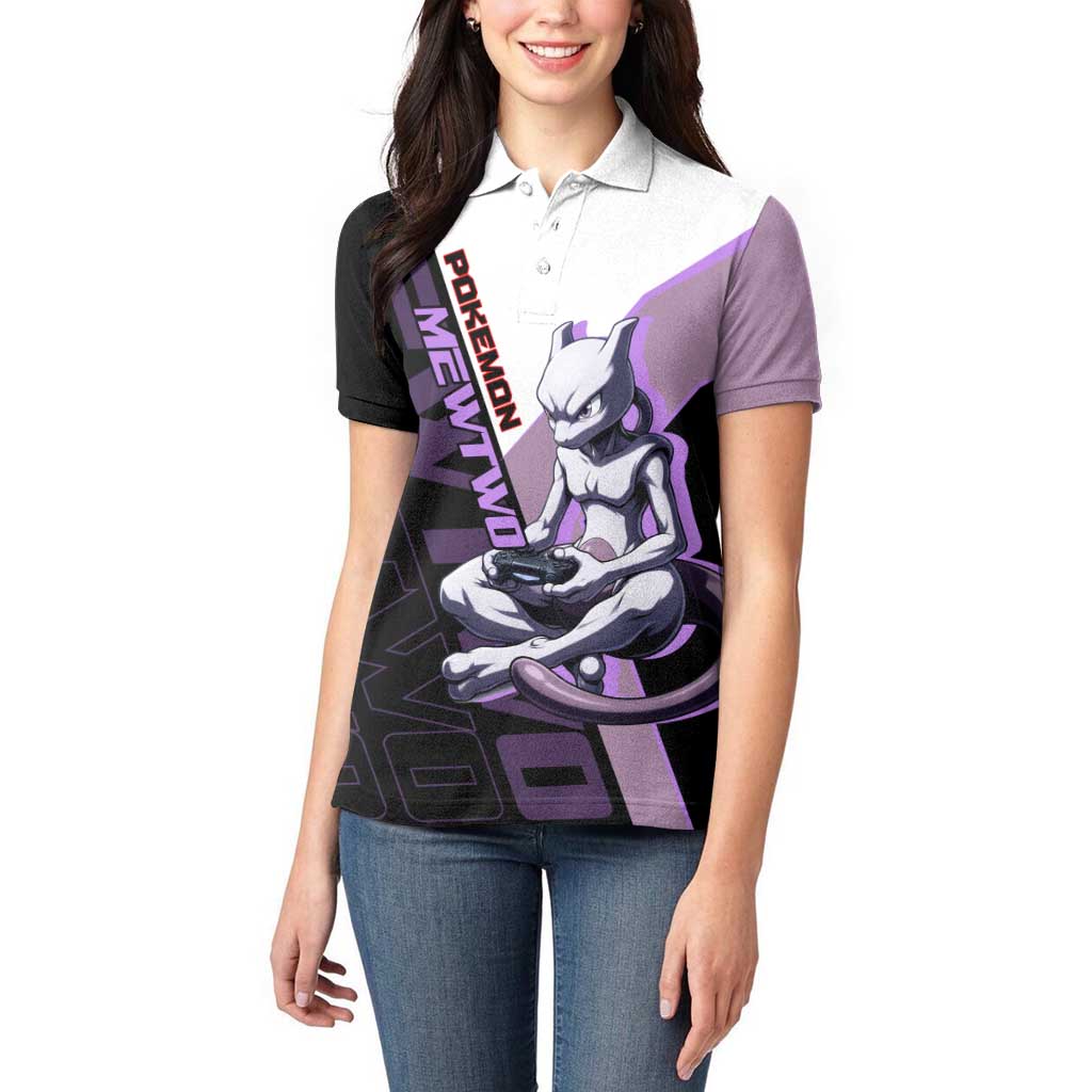 Mewtwo Poké Women Polo Shirt Shadowcore Anime Style