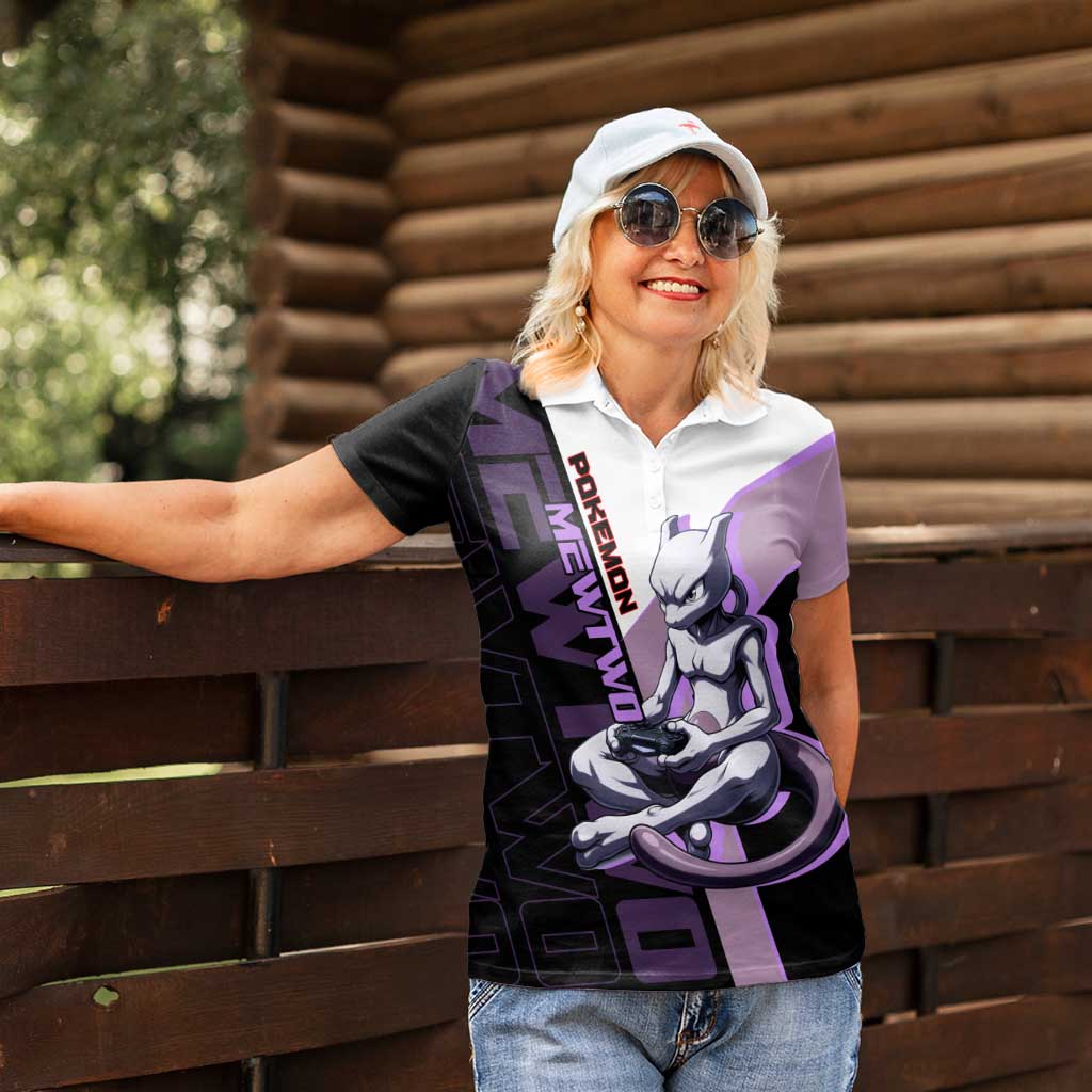 Mewtwo Poké Women Polo Shirt Shadowcore Anime Style