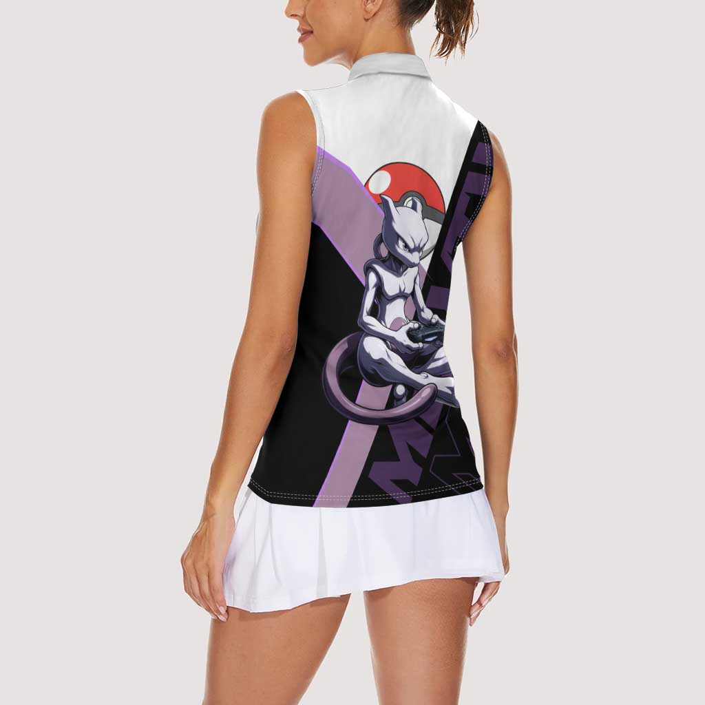 Mewtwo Poké Women Sleeveless Polo Shirt Shadowcore Anime Style