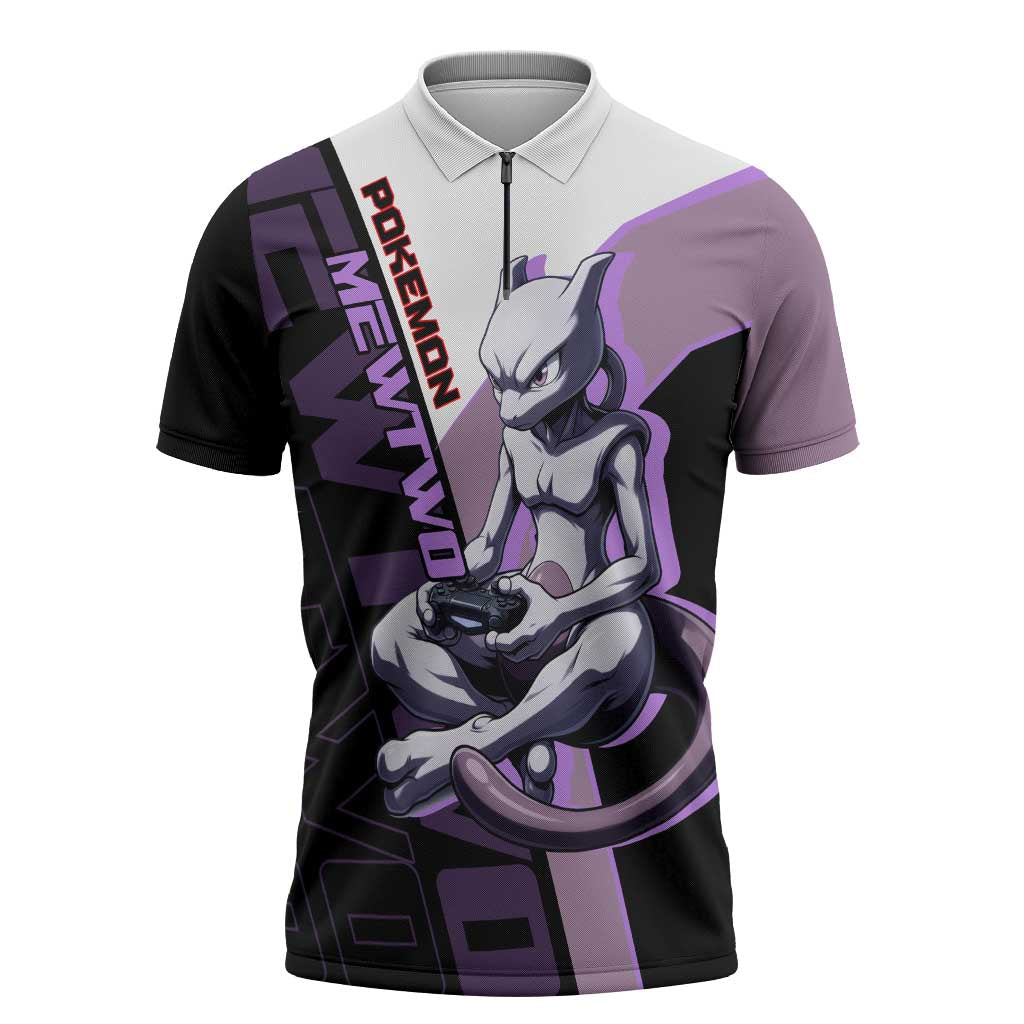 Mewtwo Poké Zipper Polo Shirt Shadowcore Anime Style