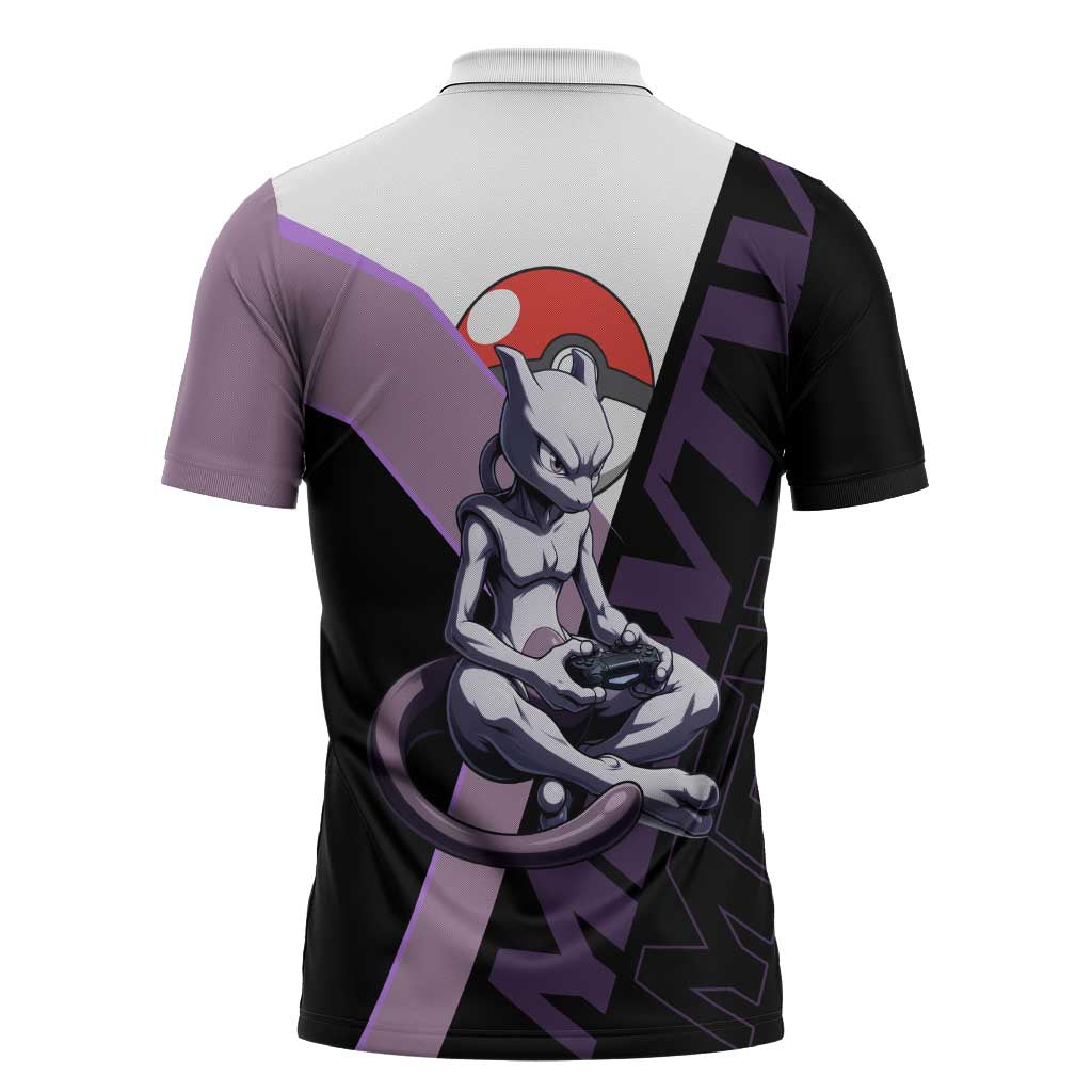 Mewtwo Poké Zipper Polo Shirt Shadowcore Anime Style