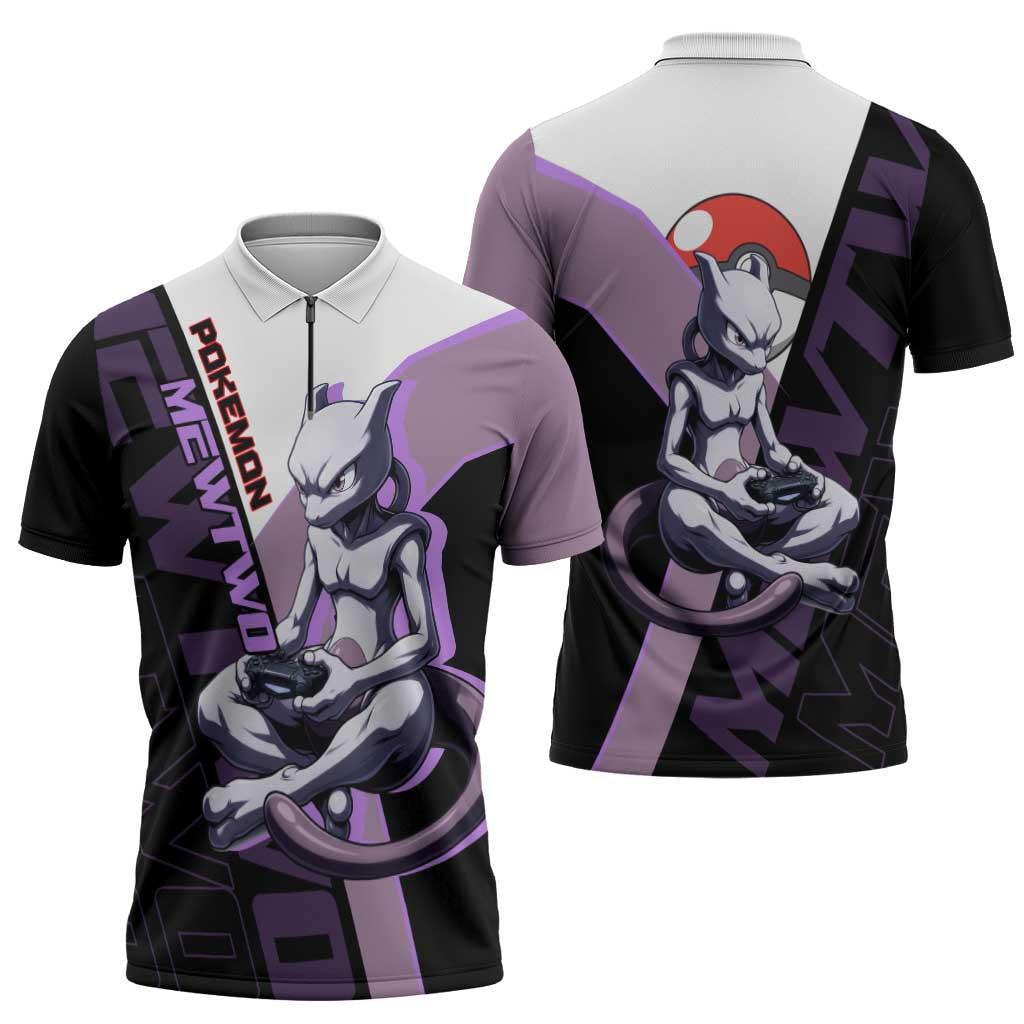 Mewtwo Poké Zipper Polo Shirt Shadowcore Anime Style