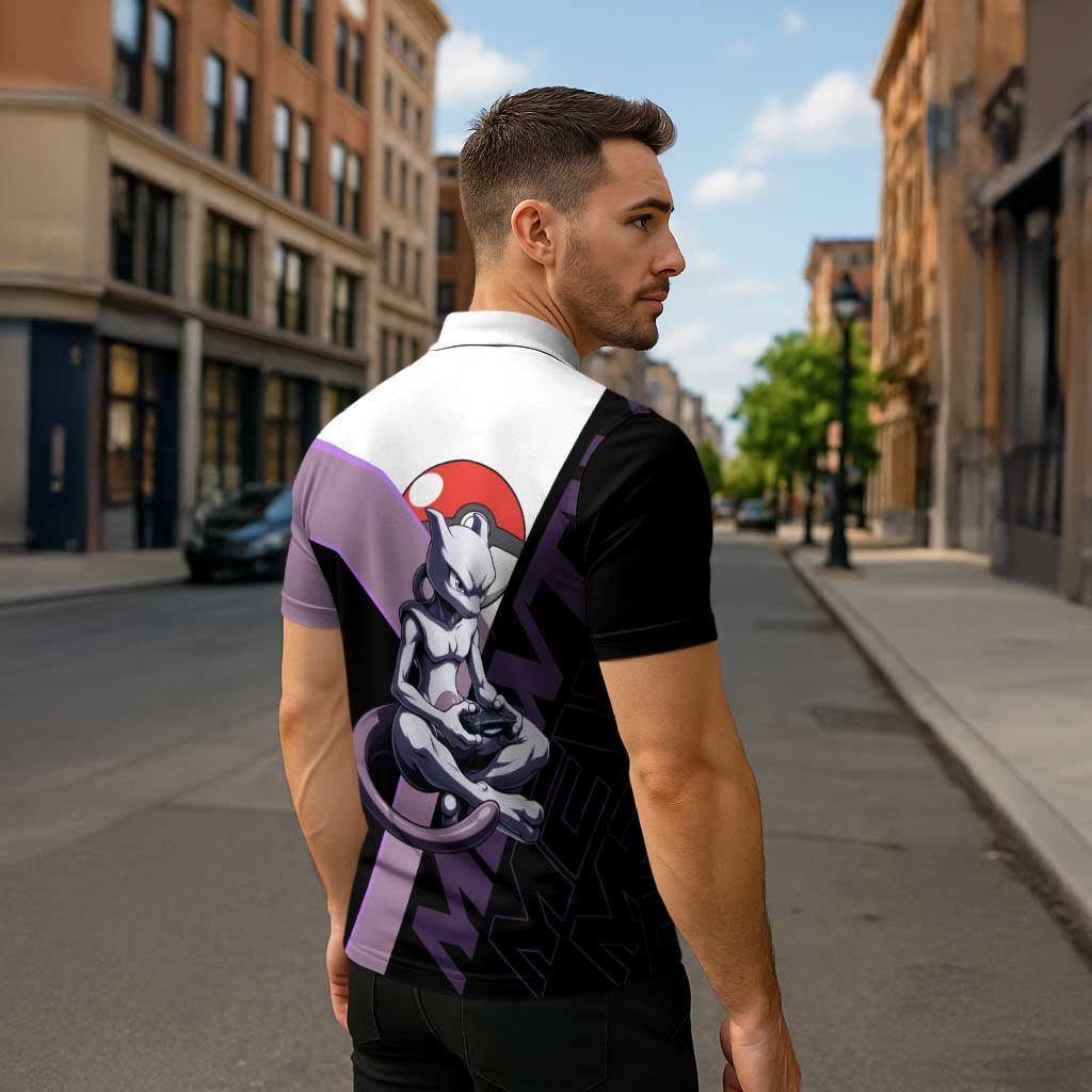 Mewtwo Poké Zipper Polo Shirt Shadowcore Anime Style