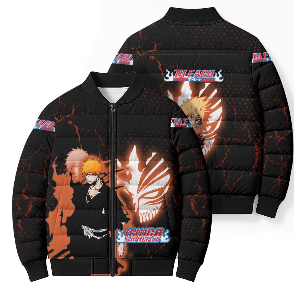 Ichigo Kurosaki Bleach Bomber Puffer Jacket Fiery Anime Grunge Aesthetic