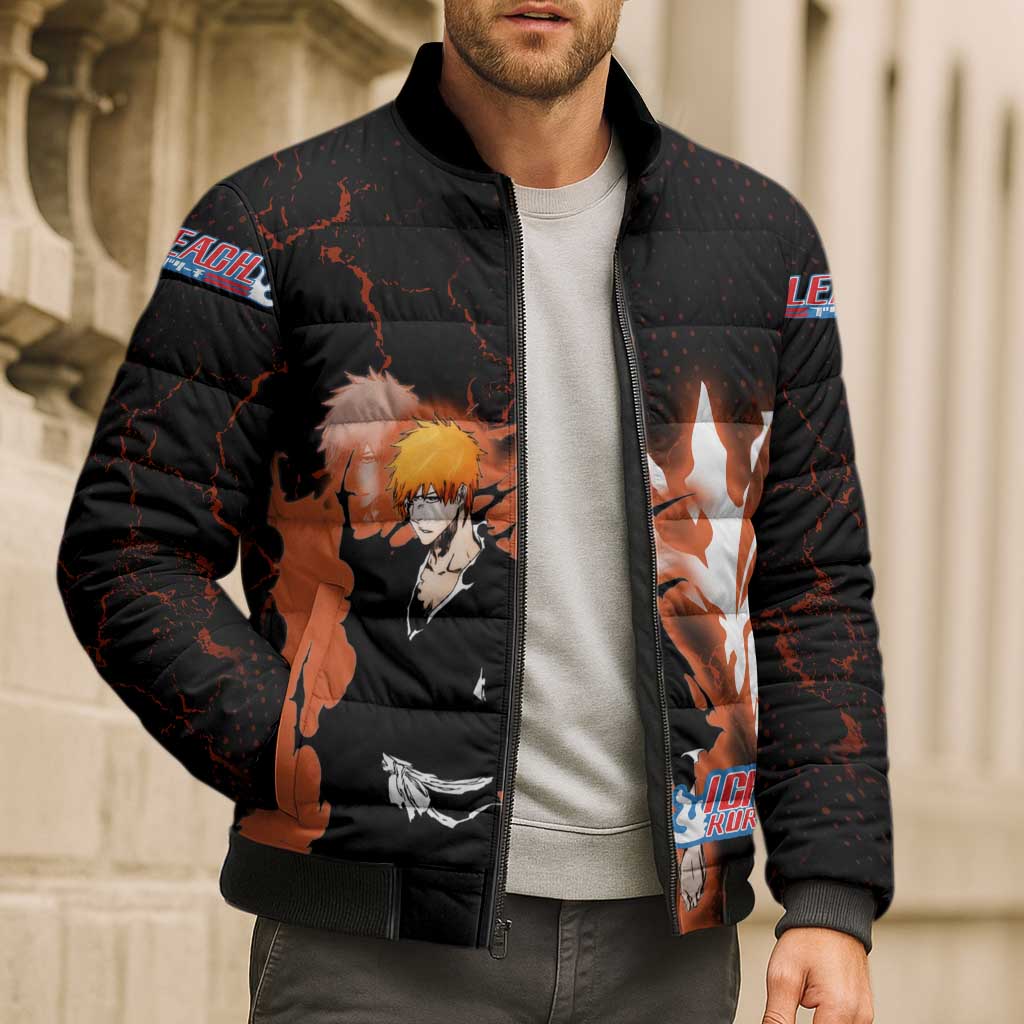 Ichigo Kurosaki Bleach Bomber Puffer Jacket Fiery Anime Grunge Aesthetic