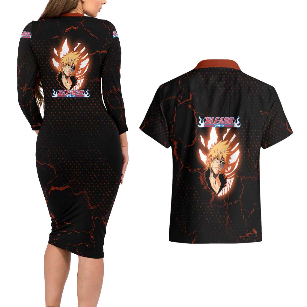 Ichigo Kurosaki Bleach Couples Matching Long Sleeve Bodycon Dress and Hawaiian Shirt Fiery Anime Grunge Aesthetic