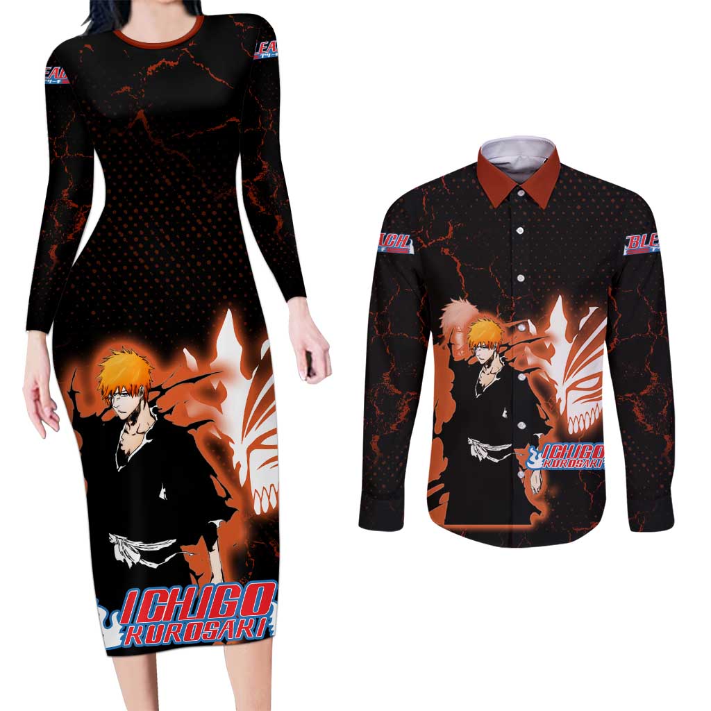 Ichigo Kurosaki Bleach Couples Matching Long Sleeve Bodycon Dress and Long Sleeve Button Shirt Fiery Anime Grunge Aesthetic
